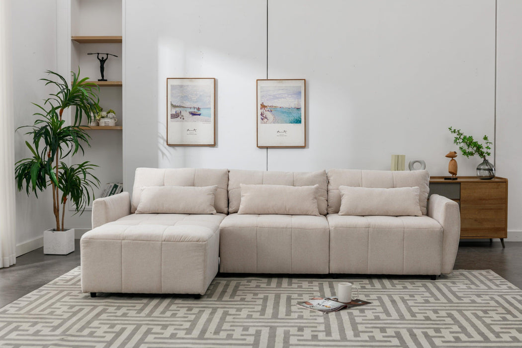 113.3" Convertible Sectional Sofa Couch 3-Seat L-Shaped with Movable Ottoman and USB