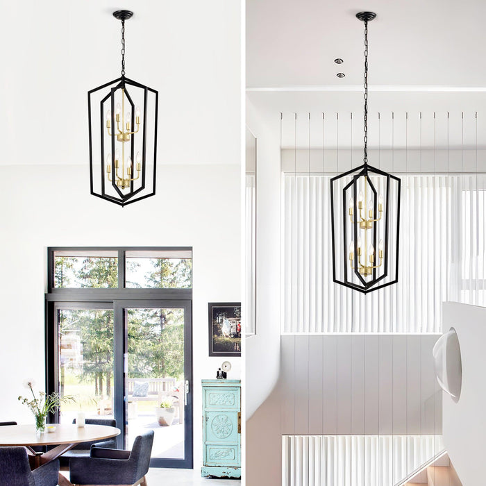 8-Light Lantern Tired Farmhouse Ceiling Hanging Light Black Chandelier Metal Modern Pendant Light Fixtures for Kitchen Island Dining Room Living Room Foyer Entryway(E12 Bulbs Not Included)