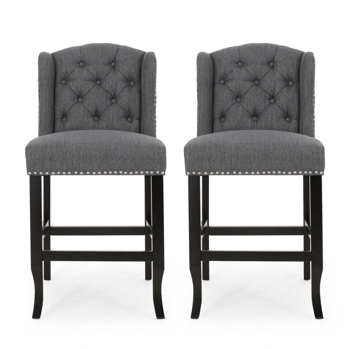 Vienna Contemporary Fabric Tufted Wingback 27 Inch Counter Stools, Set of 2, Charcoal and Dark Brown - DTYStore