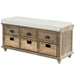 Rustic Storage Bench with 3 Drawers and 3 Rattan Baskets, Shoe Bench for Living Room, Entryway