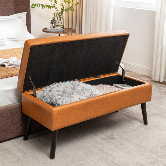 Storage Bench with Storage Bench for Bedroom End of Bed Bench Foot of Bed Bench Entryway Bench Storage Ottoman Bench 43.3" W x 17.7" Brown Leather Bench