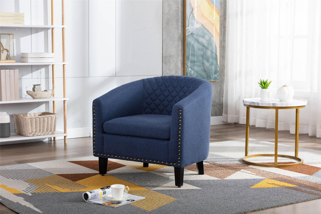 COOLMORE Barrel Chairs with Soft Padded Armrest, Club Chairs with nailheads and solid wood legs for Living Room Bedroom Waiting Room (Navy linen)