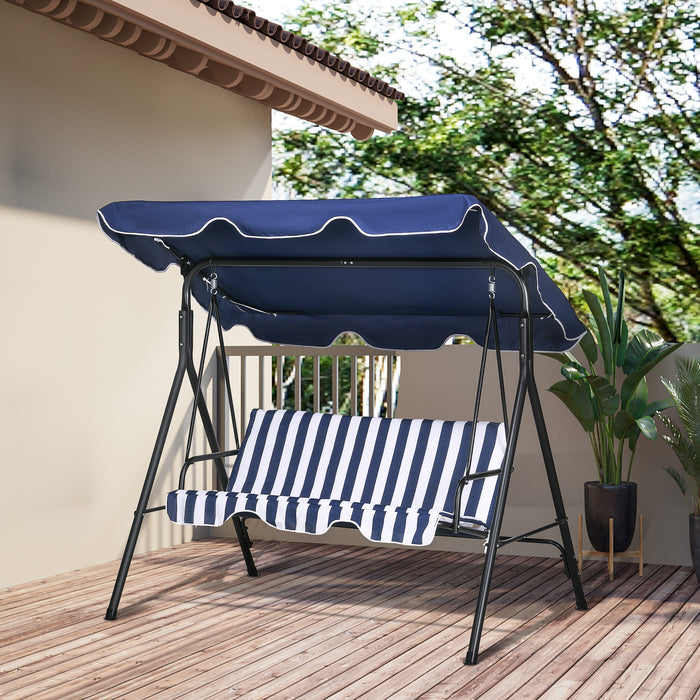 Outsunny 3-Seat Outdoor Patio Swing Chair with Removable Cushion, Steel Frame Stand and Adjustable Tilt Canopy for Patio, Garden, Poolside, Balcony, Backyard, Dark Blue - DTYStore