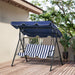 Outsunny 3-Seat Outdoor Patio Swing Chair with Removable Cushion, Steel Frame Stand and Adjustable Tilt Canopy for Patio, Garden, Poolside, Balcony, Backyard, Dark Blue - DTYStore