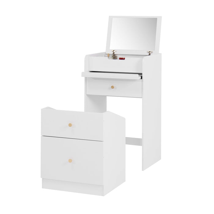 Small Vanity Desk with Mirror - White Makeup Vanitys Set Make up Table with Chair, Drawers, Mini Space Saving Cute Dressing Table for Girls Bedroom Living room