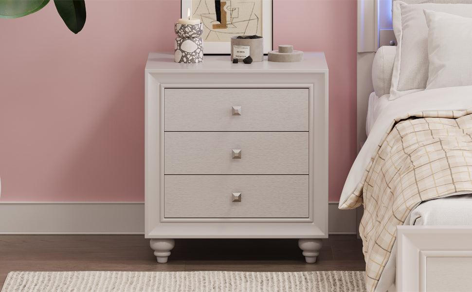 Modern Style Nightstand with 3 Drawers, Bed Side Table, End Table for Bedroom Living Room, Cream Grey