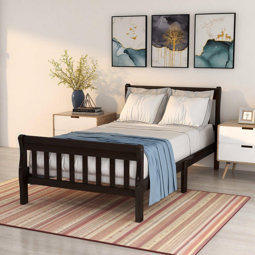 Wood Platform Bed Twin Bed Frame Panel Bed Mattress Foundation Sleigh Bed with Headboard/Footboard/Wood Slat Support - DTYStore
