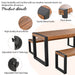 GO 3-pieces Outdoor Dining Table With 2 Benches, Patio Dining Set With Unique Top Texture, Acacia Wood Top & Steel Frame, All Weather Use, For Outdoor & Indoor, Natural - DTYStore