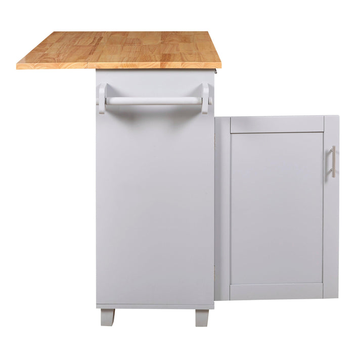 K&K Rolling Kitchen Island with Storage, Kitchen Cart with Rubber Wood Top, Spacious Drawer with Divider and Internal Storage Rack, Kitchen Island on Wheels with Adjustable Shelf Tower Rack, Grey