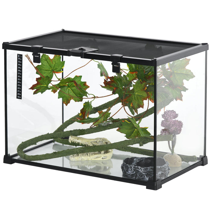 14 Gallon Reptile Glass Terrarium Tank with Decor Kit, Breeding Box Full View with Visually Appealing Sliding Screen Top for Lizards, Frogs, Snakes, Spiders, 20" x 12" x 14", Black - DTYStore