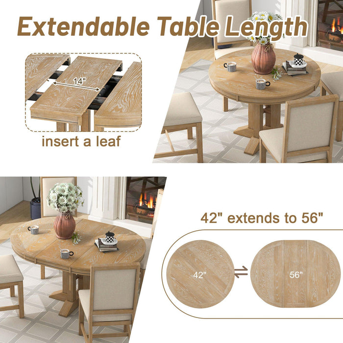 Farmhouse Dining Table Extendable Round Table for Kitchen, Dining Room