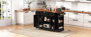 53'' Farmhouse Kitchen Island with Two Tempered Glass Cabinet Doors, Power Outlet, Rolling Kitchen Cart on Wheels with Drop Leaf, 5 Open Side Racks, 3 Drawers, for Kitchen, Dining Room, Black - DTYStore