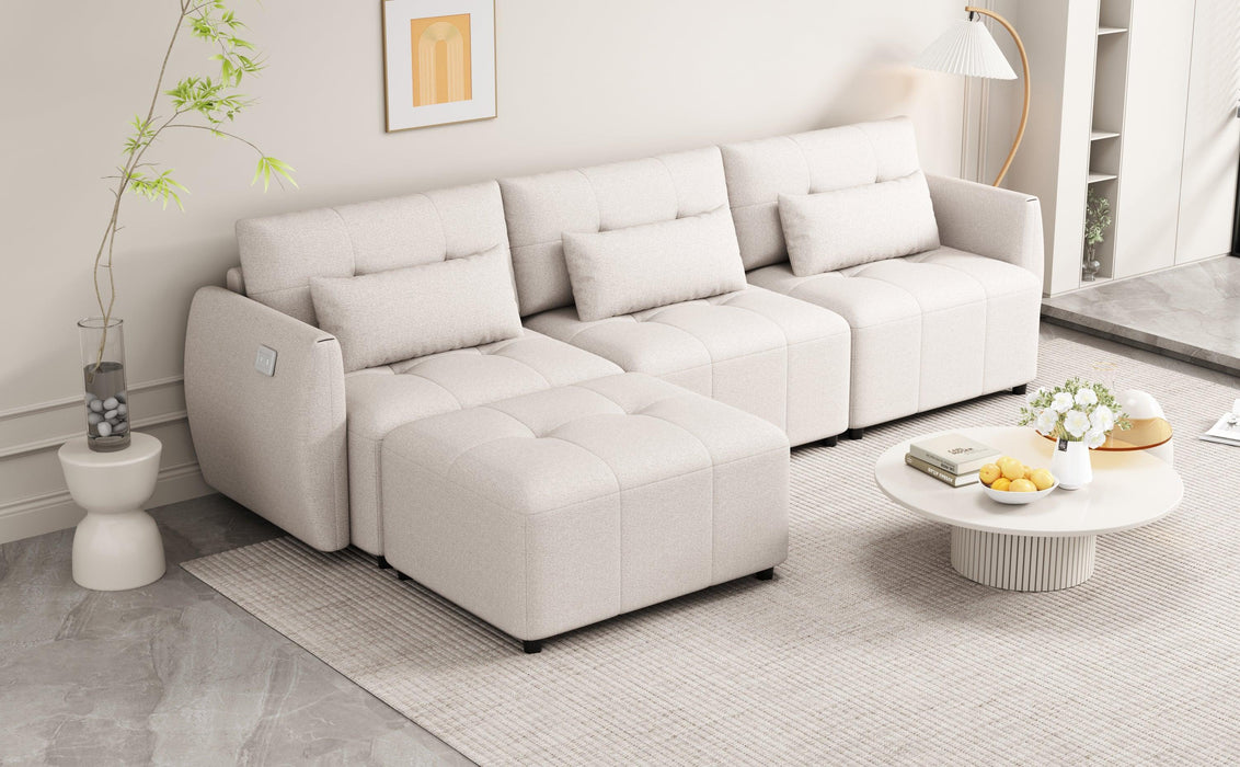 113.3" Convertible Sectional Sofa Couch 3-Seat L-Shaped with Movable Ottoman and USB