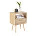 15.75" Rattan End table with drawer and solid wood legs, Modern nightstand, side table for living room, bedroom,natural - DTYStore