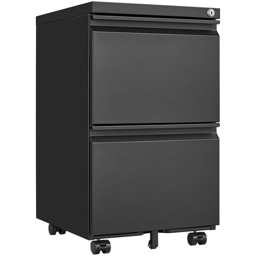2 Drawer File Cabinet with Lock, Metal Under Desk Rolling Filing Cabinet fits Letter/Legal/A4 Size for Home Office, Mobile Filing Cabinet, Assemble Required, Black - DTYStore