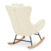 Rocking Chair Nursery, Teddy Upholstered Rocker Glider Chair with High Backrest, Adjustable Headrest & Pocket, Comfy Glider Chair for Nursery, Bedroom, Living Room, Offices, Rubber wood, beige