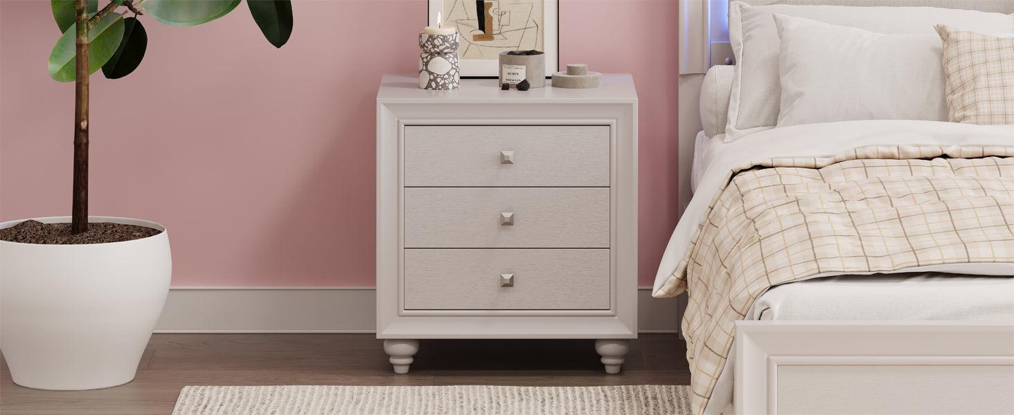 Modern Style Nightstand with 3 Drawers, Bed Side Table, End Table for Bedroom Living Room, Cream Grey