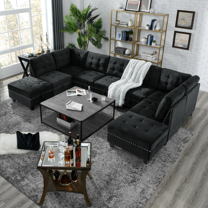 Ottoman for Modular Sectional,Black Velvet (25.5"x31.5"x19")