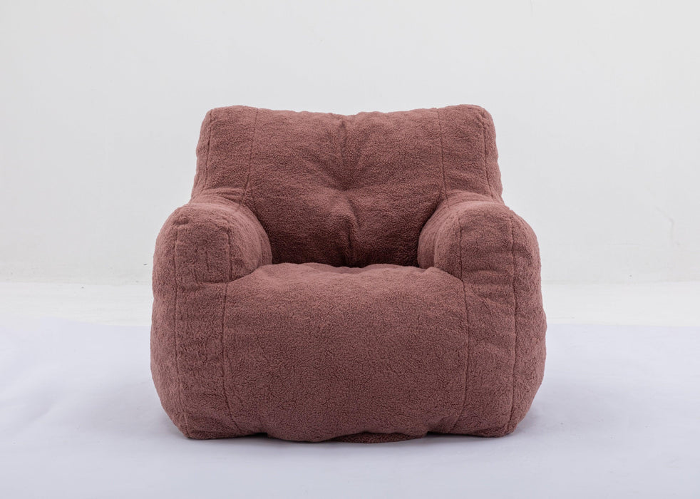 010-Soft Teddy Fabric Tufted Foam Bean Bag Chair With Teddy Fabric Coffee