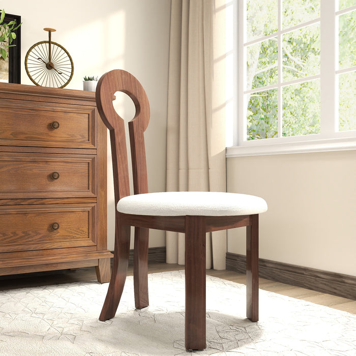 Vintage Rubber Solid Wood Dining Chair, Sheep Plush Dining Chair, Armless Dining Chair, Suitable For Small Home Dressing Room Model Room, Natural(Set Of 2) - DTYStore