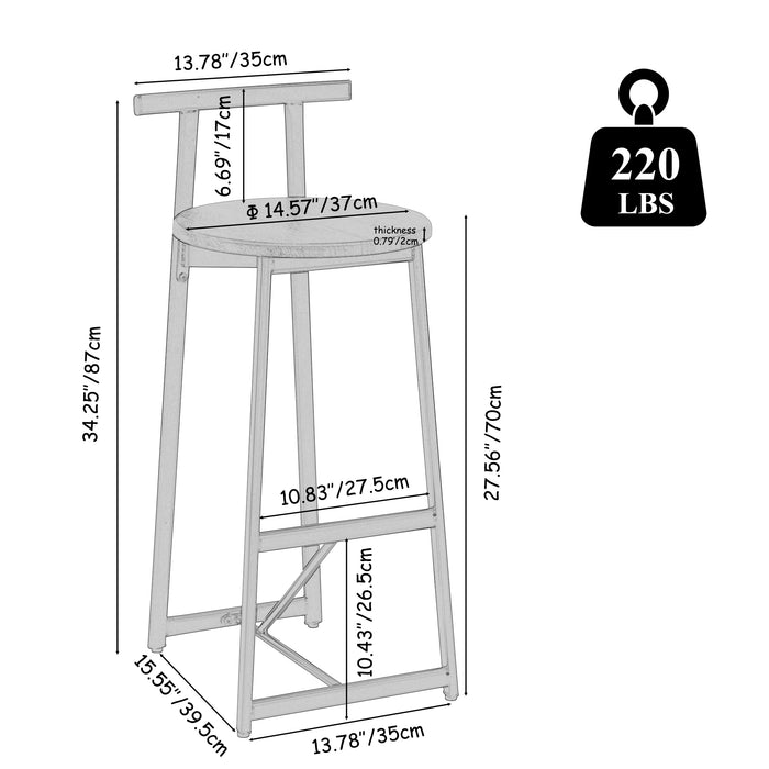 27''H Barstool Set of 3 Wooden Round Bar Stools with Footrest Modern Kitchen Chairs for Counter (Black & Black) - DTYStore