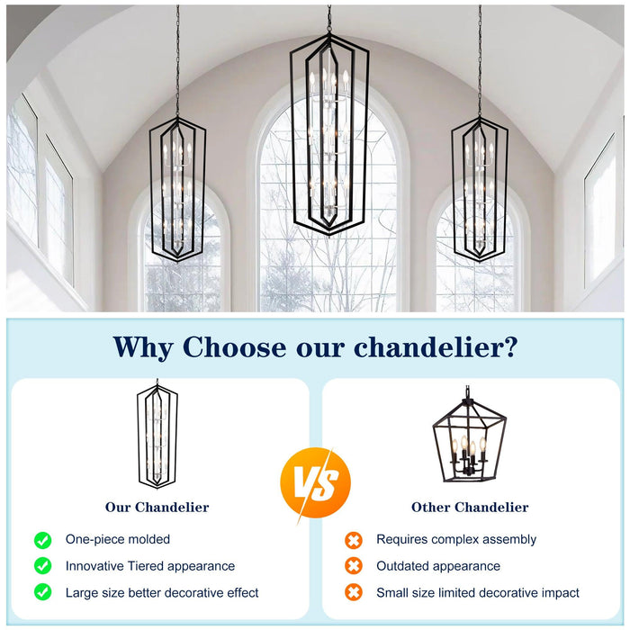 12-Light Farmhouse Kitchen Chandeliers, Matte Black and Sliver Vintage Rustic Cage Light Fixture Adjustable Height Chandeliers for Dining Room Hallway Foyer Entryway(E12 Bulbs Not Included) - DTYStore