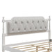 Traditional Style Solid Wood Bed Frame with Upholstered Tufted Headboard,No Box Spring Needed,Queen Size, Antique White - DTYStore