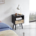 15.75" Rattan End table with drawer and solid wood legs, Modern nightstand, side table for living room, bedroom, black - DTYStore