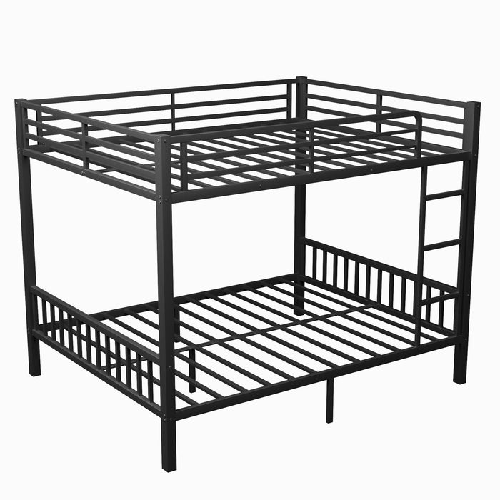 Queen Over Queen Metal Bunk Bed with Ladder and Slats Support for Adults Teens, Black