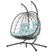 2 Persons Egg Chair with Stand Indoor Outdoor Swing Chair Patio Wicker Hanging Egg Chair Hanging Basket Chair with Stand for Bedroom Living Room Balcony - DTYStore