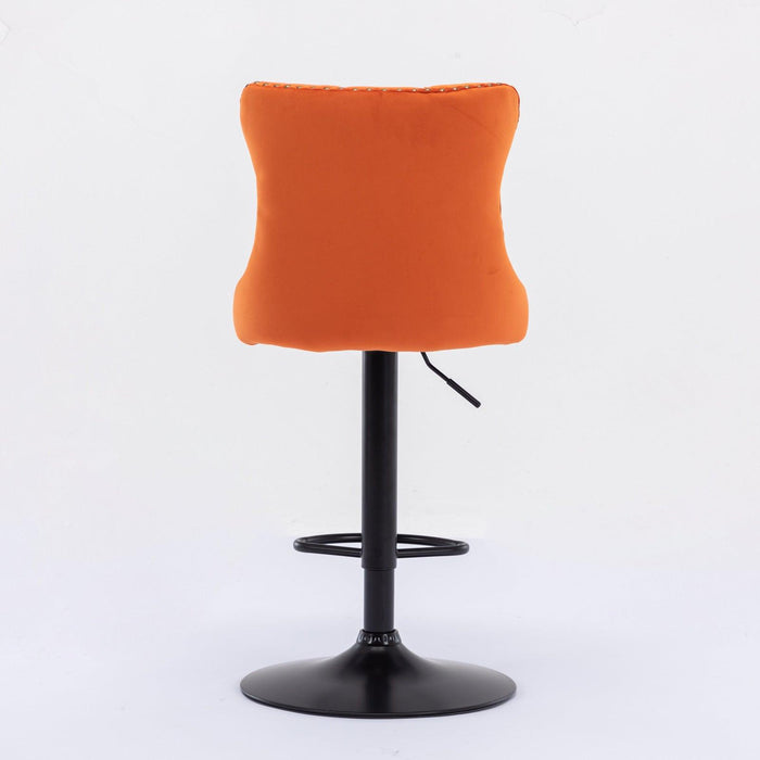 A&A Furniture,Swivel Velvet Barstools Adjusatble Seat Height from 25-33 Inch,17.7inch base, Modern Upholstered Bar Stools with Backs Comfortable Tufted for Home Pub and Kitchen Island,Orange,Set of 2