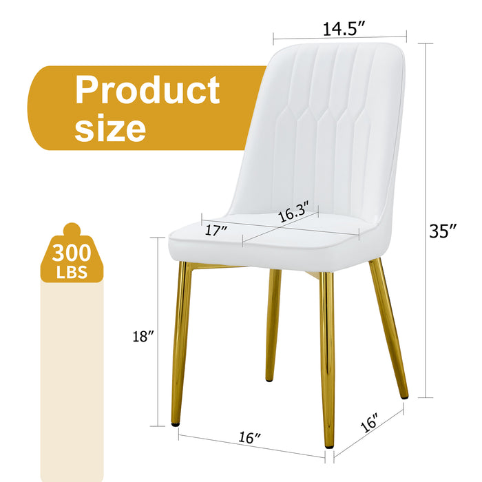 2 modern dining chairs, sleek PU leather backrest, and gold metal legs bring a comfortable home experience to the kitchen, bedroom, and office.W1151P183322 - DTYStore