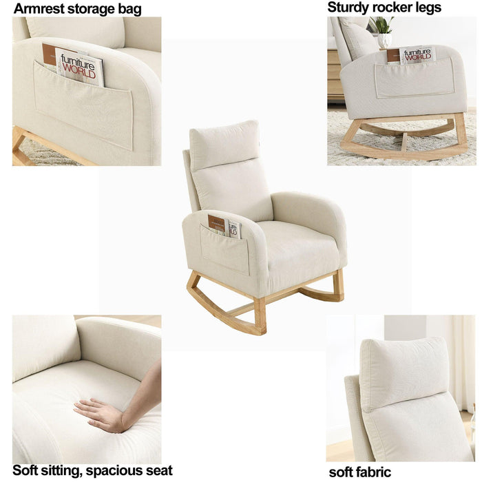 Welike 27.6"W Modern Accent High Backrest Living Room Lounge Arm Rocking Chair, Two Side Pocket