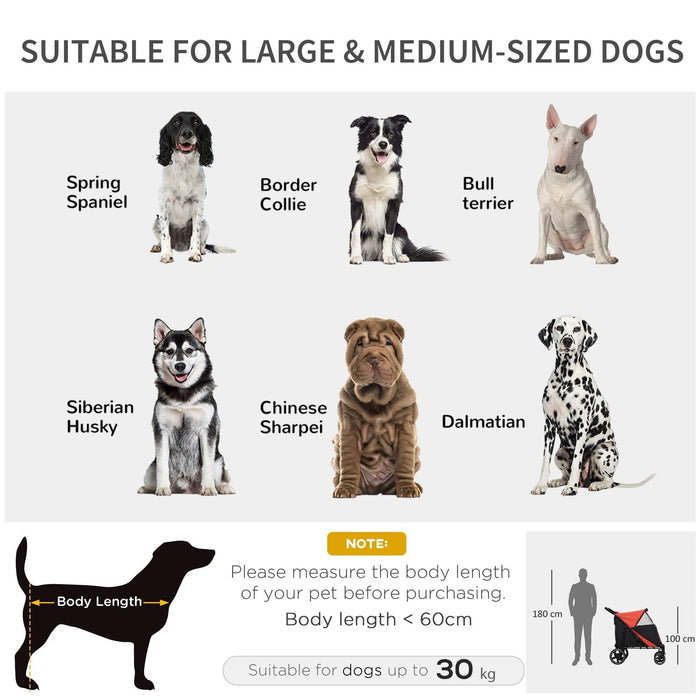 One-Click Foldable Doggy Stroller for Medium Large Dogs, Pet Stroller with Storage, Smooth Ride with Shock Absorption, Mesh Window, Safety Leash, Big Dog Walking Stroller, Red - DTYStore