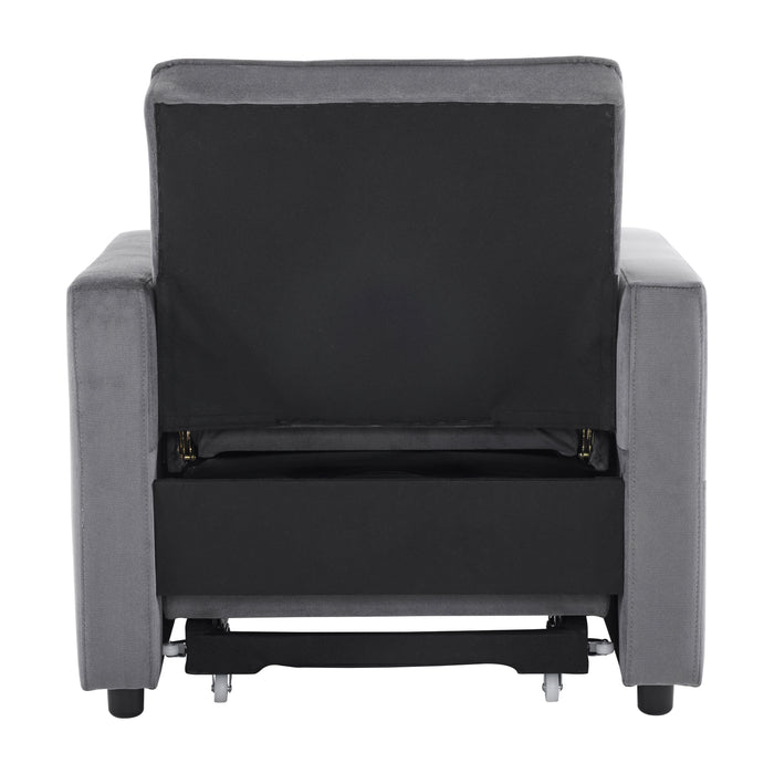 Convertible Sleeper Sofa Chair Bed with Pillow & Pocket, 3-in-1 Sofa Bed Sleeper Chair in Modern Velvet Fabric for Living Room, Bedroom, Study, Apartment, Gray - DTYStore