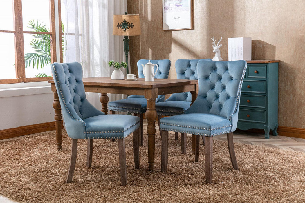 Nikki Collection Modern, High-end Tufted Solid Wood Contemporary Velvet Upholstered Dining Chair with Wood Legs Nailhead Trim 2-Pcs Set,Light Blue