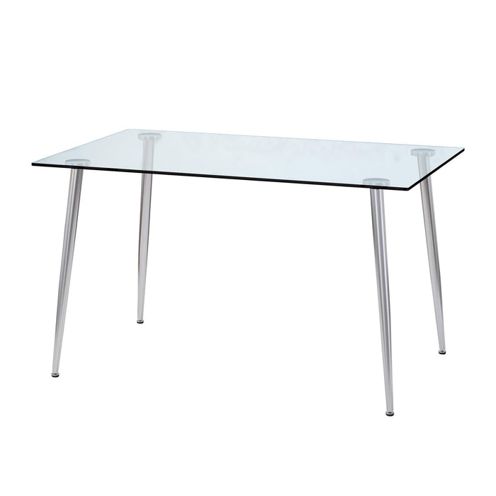 Modern Minimalist Rectangular Glass Dining Table for 4-6 with 0.31" Tempered Glass Tabletop and Silver plating Metal Legs, Writing Table Desk, for Kitchen Dining Living Room, 51" *31"* 30"