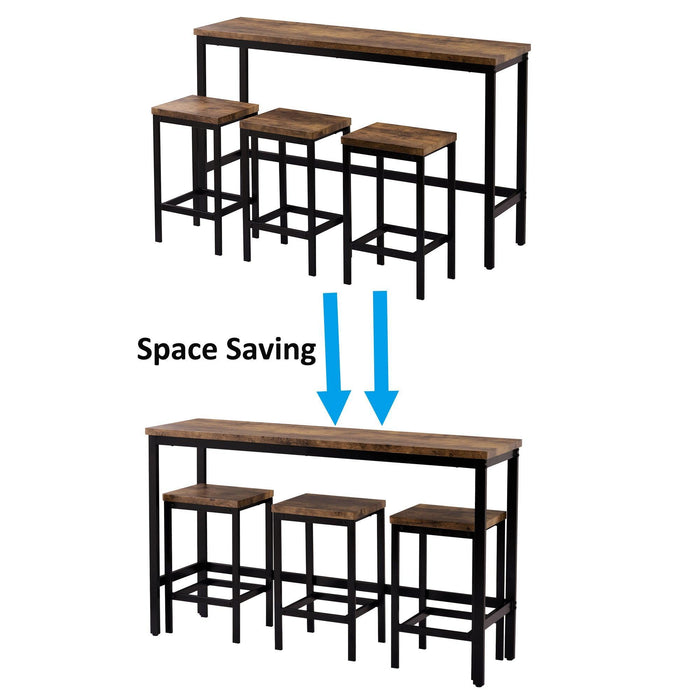 Counter Height Extra Long Dining Table Set with 3 Stools Pub Kitchen Set