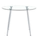 A glass tabletop with a diameter of 40 inches and a modern minimalist circular dining table with electroplated silver metal legs. Suitable for restaurants, living rooms, and conference rooms.