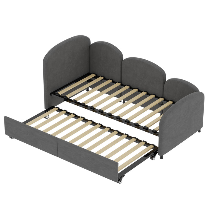 Twin Size Twin Size Bed frames With An Another Bed frame, Velvet Upholstered Daybed, Modern Sofa Bed Daybed Frame for Bedroom Living Room, Suitable for Living Room, Kids Room, Bedroom (Ddry Gray) - DTYStore