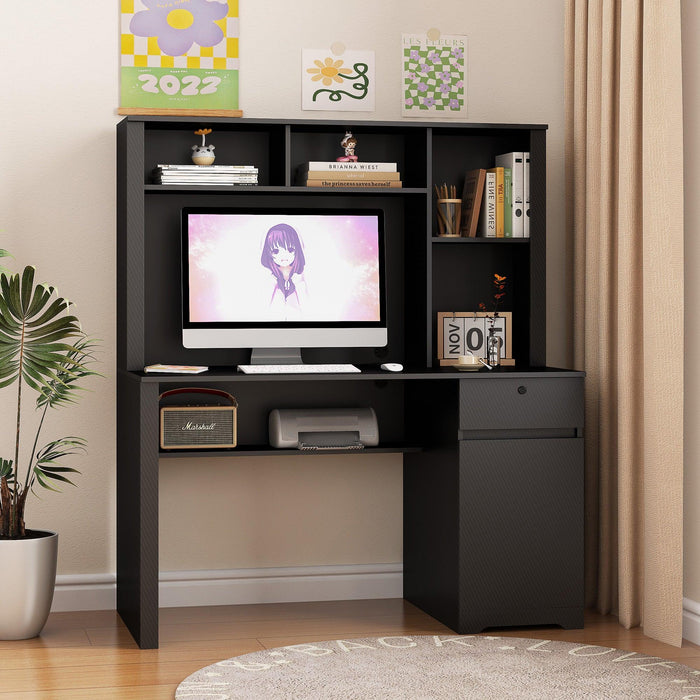 Computer Desk with Hutch & Bookshelf,Wood Executive Desk Teens Student Desk Writing Laptop Home Office Desk with Drawers,3 AC Outlets and 2 USB Charging Ports,Study Laptop Table for Home(Black) - DTYStore