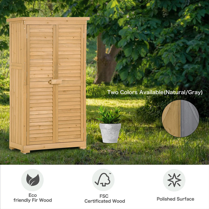 Wooden Garden Shed 3-tier Patio Storage Cabinet Outdoor Organizer Wooden Lockers