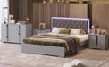 4-Pieces Bedroom Sets Queen Size Upholstered Bed with LED Lights, Mirrored Nightstands and Dresser with Metal Handles and Legs,Grey