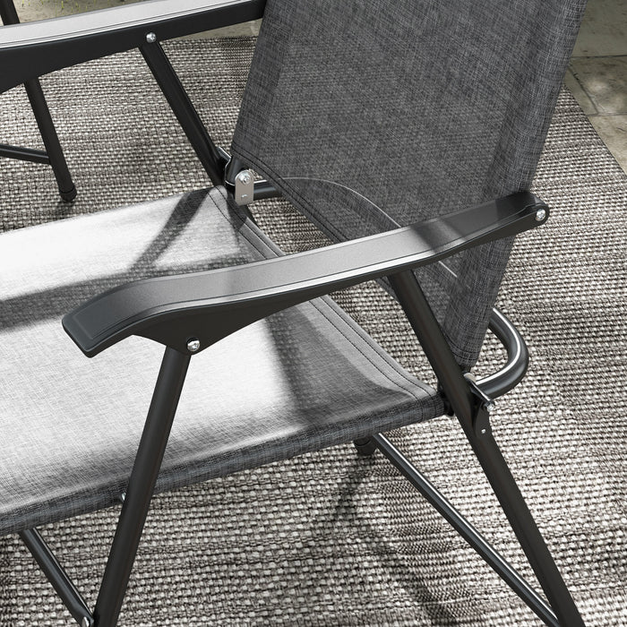 Outsunny Folding Patio Chairs, Set of 4 Sports Chairs for Adults, Camping Chairs with Armrests, Breathable Mesh Fabric Seat for Lawn, Gray - DTYStore