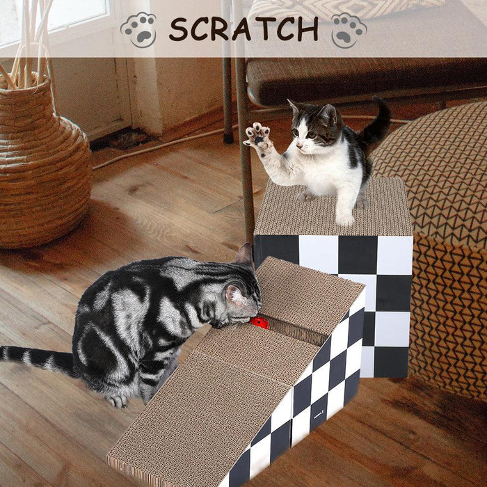 Cat Scratching Board with Ball, Triangle Cat Scratching Cardboard, Multiple Scratching Angles, 2-in-1 Scratching Lounge Bed, Recyclable and Durable, Furniture Protector, Black and White - DTYStore