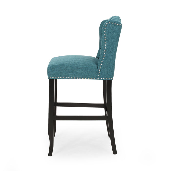Vienna Contemporary Fabric Tufted Wingback 31 Inch Counter Stools, Set of 2, Teal and Dark Brown - DTYStore