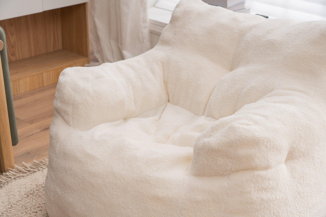 010-Soft Teddy Fabric Tufted Foam Bean Bag Chair With Teddy Fabric Ivory White