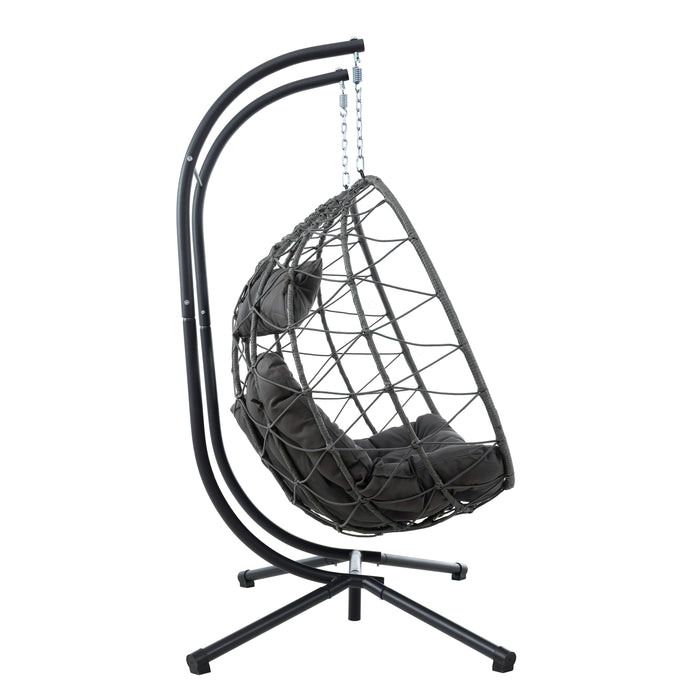 2 Persons Egg Chair with Stand Indoor Outdoor Swing Chair Patio Wicker Hanging Egg Chair Hanging Basket Chair with Stand for Bedroom Living Room Balcony - DTYStore