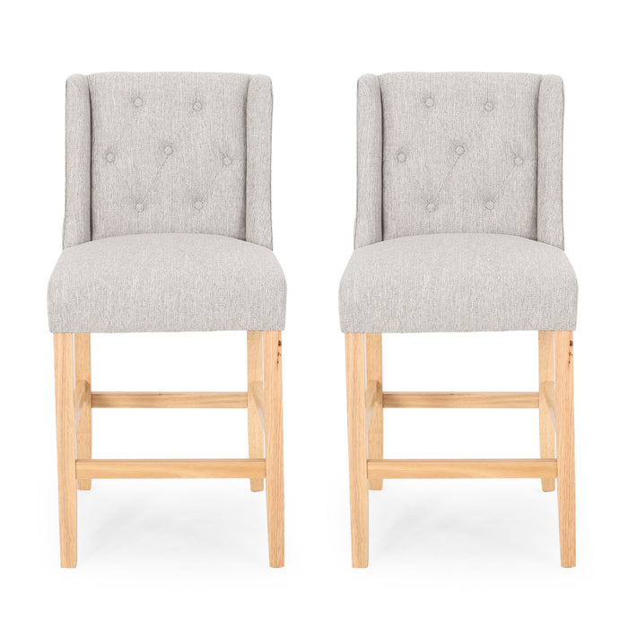 Vienna Contemporary Fabric Tufted Wingback 27 Inch Counter Stools, Set of 2, Light Gray, Natural - DTYStore