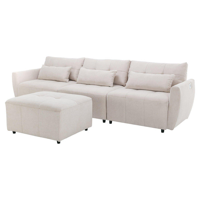 113.3" Convertible Sectional Sofa Couch 3-Seat L-Shaped with Movable Ottoman and USB